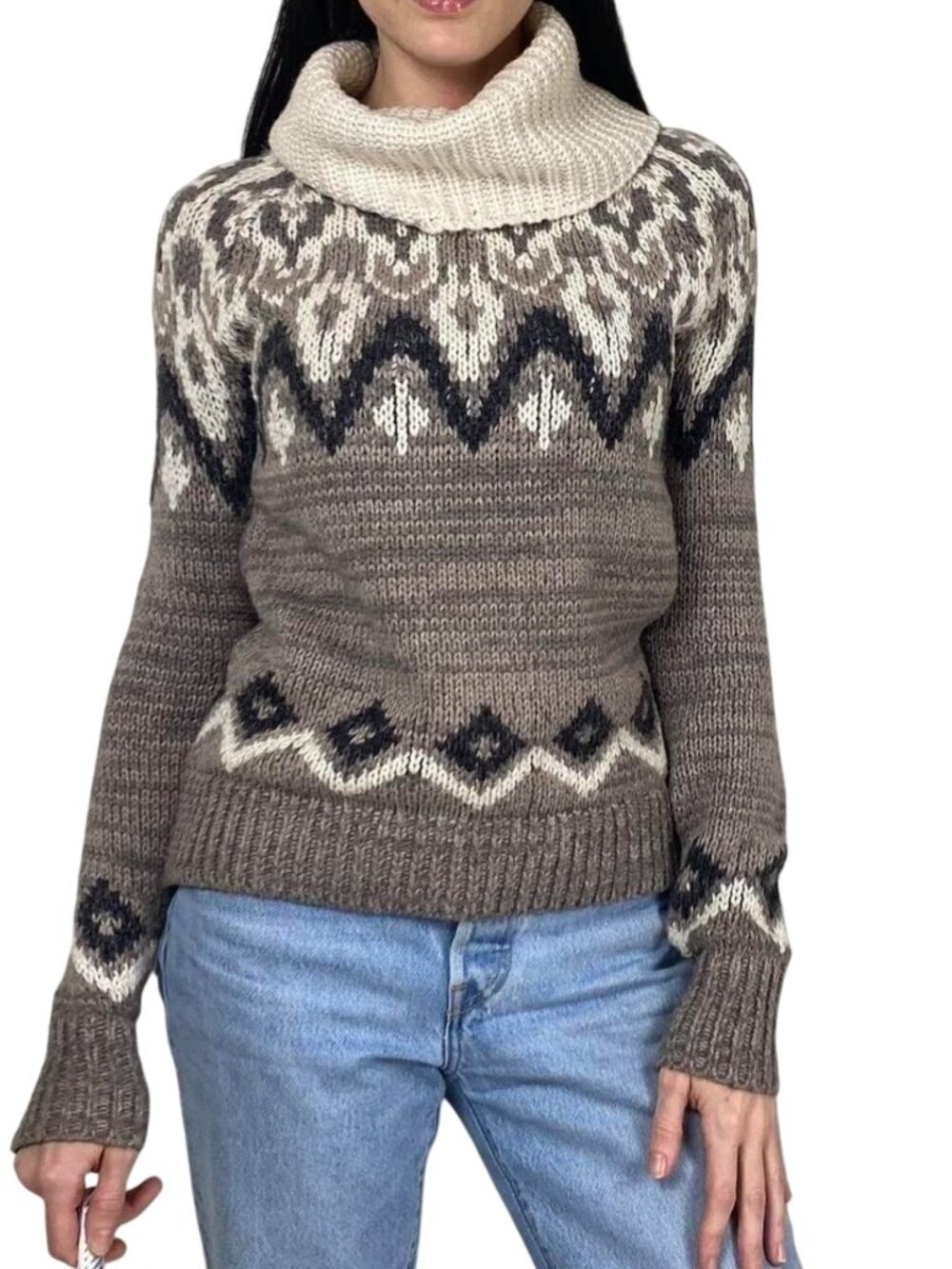 Abercrombie & Fitch Fair Isles Turtleneck Sweater Vintage Grey Medium
